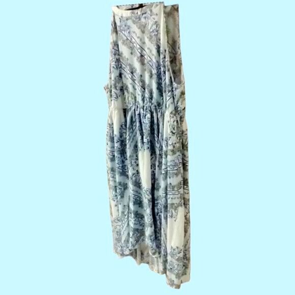 TORRID Floral High Neck Bandana Challis Blue & White Midi Dress M/L - Picture 5 of 13